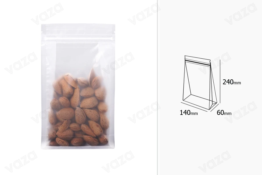 Σακουλάκια τύπου Doy Pack διάφανα με κλείσιμο "zip" και δυνατότητα σφράγισης με θερμοκόλληση 140x60x240 mm - 50 τμχ Σακουλάκια τύπου Doy Pack διάφανα με κλείσιμο "zip" και δυνατότητα σφράγισης με θερμοκόλληση 140x60x240 mm - 50 τμχ-εικόνα_διαστάσεις