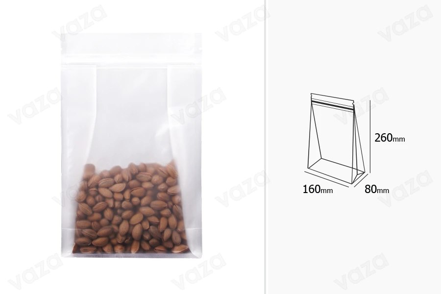 Σακουλάκια τύπου Doy Pack διάφανα με κλείσιμο "zip" και δυνατότητα σφράγισης με θερμοκόλληση 160x80x260 mm - 50 τμχ Σακουλάκια τύπου Doy Pack διάφανα με κλείσιμο "zip" και δυνατότητα σφράγισης με θερμοκόλληση 160x80x260 mm - 50 τμχ-εικόνα_διαστάσεις