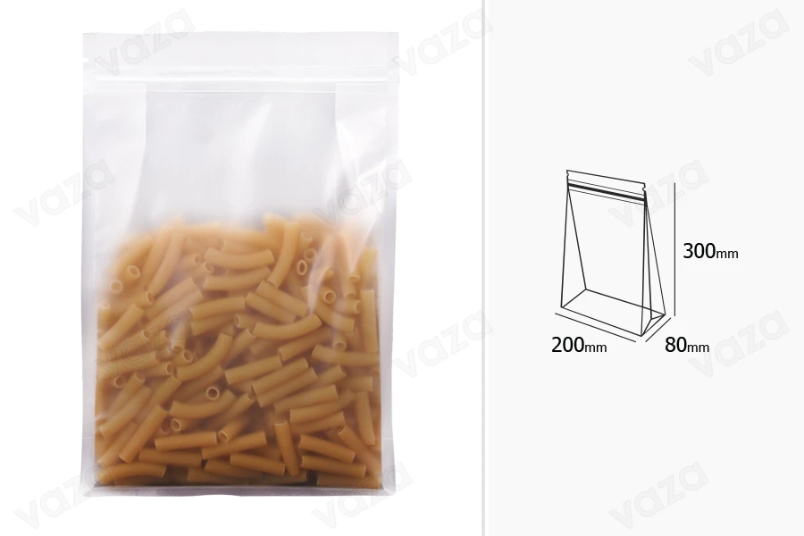 Σακουλάκια τύπου Doy Pack διάφανα με κλείσιμο "zip" και δυνατότητα σφράγισης με θερμοκόλληση 200x80x300 mm - 50 τμχ Σακουλάκια τύπου Doy Pack διάφανα με κλείσιμο "zip" και δυνατότητα σφράγισης με θερμοκόλληση 200x80x300 mm - 50 τμχ-εικόνα_διαστάσεις