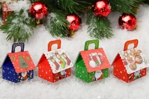 Christmas paper gift box Multi Colour with handle in size 120x100x135 mm - 12 pcs-5