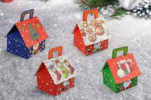 Christmas paper gift box Multi Colour with handle in size 160x145x190 mm  - 12 pcs-5