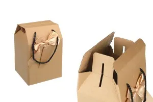 Gift box - bag 140x120x210 mm eco-friendly kraft paper with bow and handle - 12 pcs-1