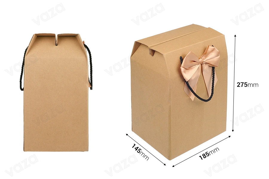 Gift box - bag 185x145x275 mm eco-friendly kraft paper with bow and handle - 12 pcs-image_dimensions