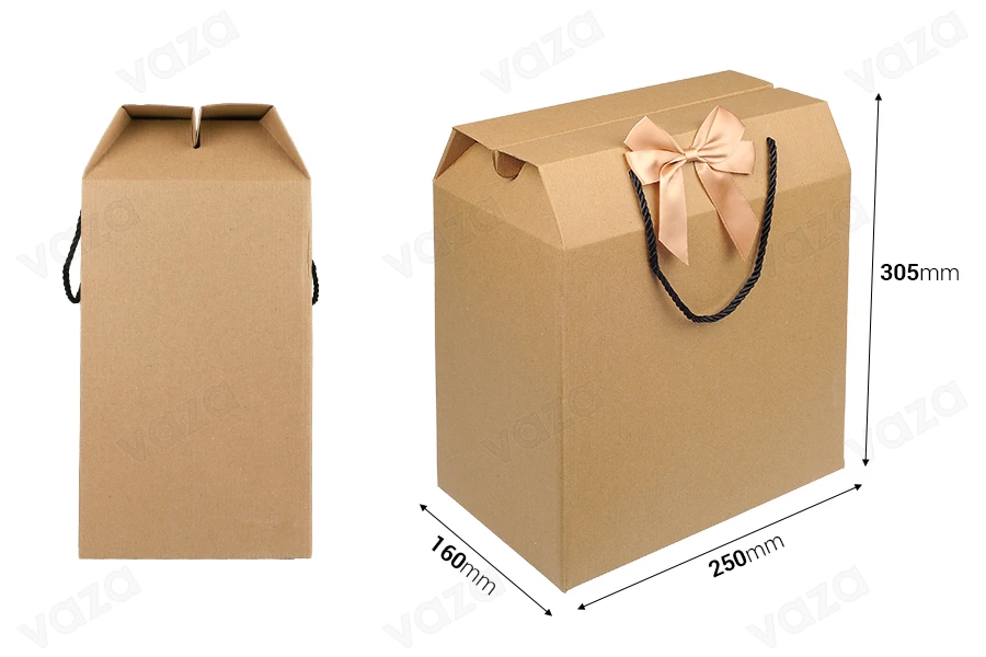 Gift box - bag 250x160x305  mm eco-friendly kraft paper with bow and handle - 12 pcs-photo_dimensions