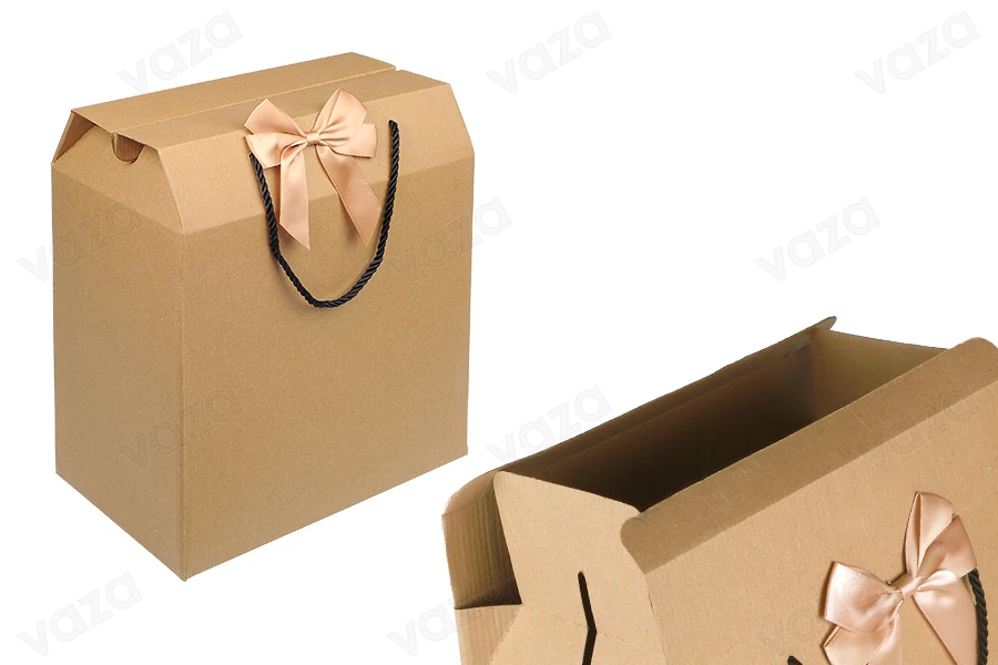 Gift box - bag 250x160x305  mm eco-friendly kraft paper with bow and handle - 12 pcs-photo_produit