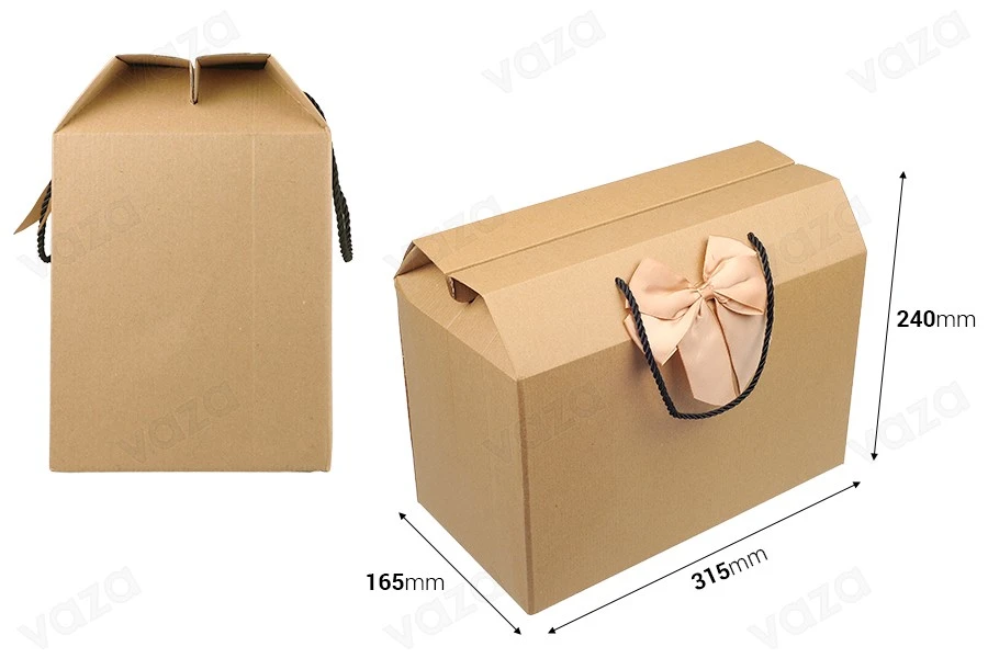 Gift box - bag 315x165x240 mm eco-friendly kraft paper with bow and handle - 12 pcs-image_dimensions