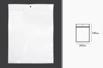 Bustine in plastica con chiusura a zip 260x340 mm, retro bianco e fronte trasparente, con foro e possibilità di chiusura con termosaldatura - 100 pz