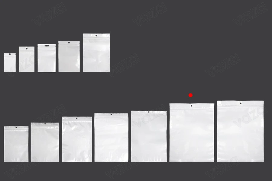 Σακουλάκια πλαστικά με κλείσιμο zip 260x340 mm, λευκή πίσω όψη  και διάφανο μπροστά, με τρύπα και δυνατότητα σφράγισης με θερμοκόλληση - 100 τμχ-εικόνα_σύνθεση