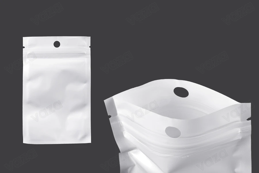 Σακουλάκια πλαστικά λευκά με κλείσιμο zip 80x130 mm, με τρύπα και δυνατότητα σφράγισης με θερμοκόλληση - 100 τμχ Σακουλάκια πλαστικά λευκά με κλείσιμο zip 80x130 mm, με τρύπα και δυνατότητα σφράγισης με θερμοκόλληση - 100 τμχ-εικόνα_προϊοντική