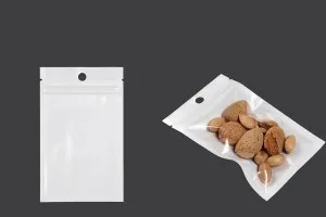 Σακουλάκια πλαστικά με κλείσιμο zip 80x130 mm, λευκή πίσω όψη  και διάφανο μπροστά, με τρύπα και δυνατότητα σφράγισης με θερμοκόλληση - 100 τμχ-1