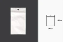 Heat sealable plastic zip lock pouch with a hang hole, white back side and transparent front size in size 90x160 mm - 100 pcs