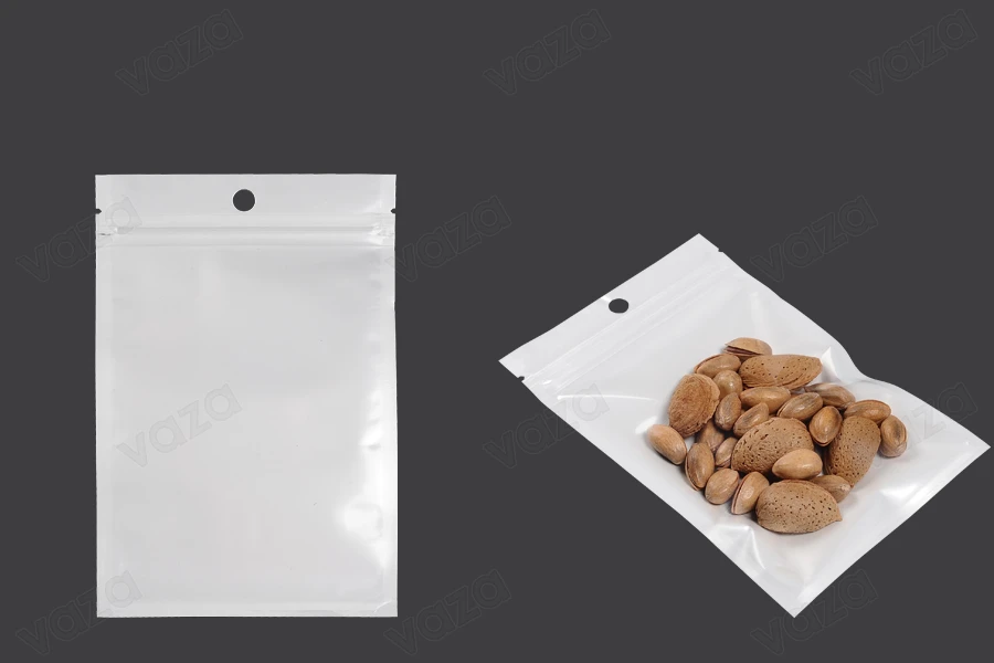 Σακουλάκια πλαστικά με κλείσιμο zip 110x160 mm, λευκή πίσω όψη και διάφανο μπροστά, με τρύπα και δυνατότητα σφράγισης με θερμοκόλληση - 100 τμχ-εικόνα_προϊοντική