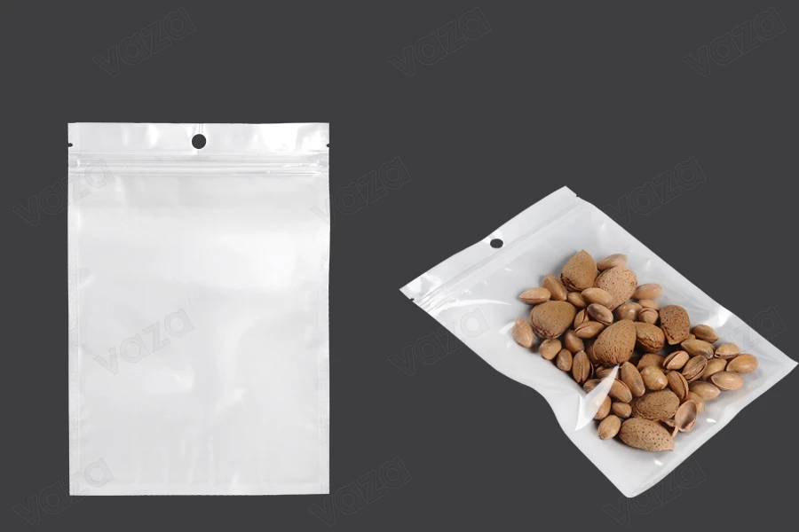 Σακουλάκια πλαστικά με κλείσιμο zip 140x200 mm, λευκή πίσω όψη και διάφανο μπροστά, με τρύπα και δυνατότητα σφράγισης με θερμοκόλληση - 100 τμχ-εικόνα_προϊοντική