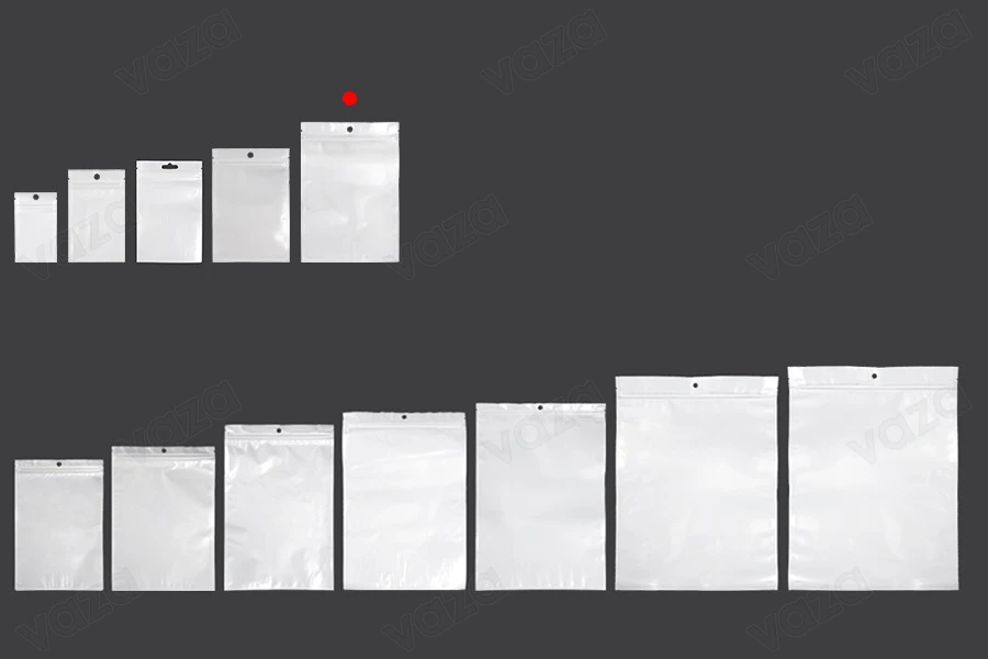 Σακουλάκια πλαστικά με κλείσιμο zip 140x200 mm, λευκή πίσω όψη και διάφανο μπροστά, με τρύπα και δυνατότητα σφράγισης με θερμοκόλληση - 100 τμχ-εικόνα_σύνθεση