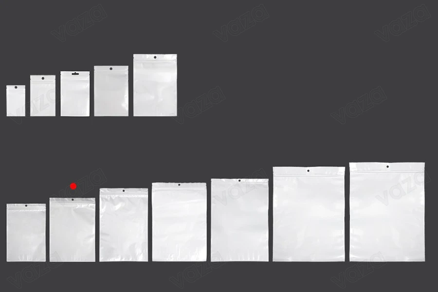 Σακουλάκια πλαστικά με κλείσιμο zip 180x260 mm, λευκή πίσω όψη και διάφανο μπροστά, με τρύπα και δυνατότητα σφράγισης με θερμοκόλληση - 100 τμχ-εικόνα_σύνθεση