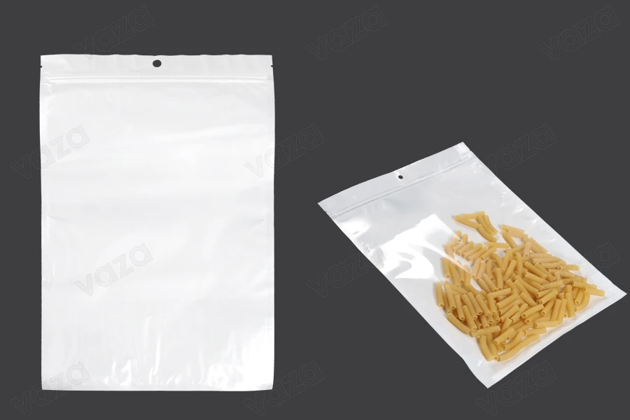 Σακουλάκια πλαστικά με κλείσιμο zip 220x320 mm, λευκή πίσω όψη και διάφανο μπροστά, με τρύπα και δυνατότητα σφράγισης με θερμοκόλληση - 100 τμχ Σακουλάκια πλαστικά με κλείσιμο zip 220x320 mm, λευκή πίσω όψη και διάφανο μπροστά, με τρύπα και δυνατότητα σφράγισης με θερμοκόλληση - 100 τμχ-εικόνα_προϊοντική