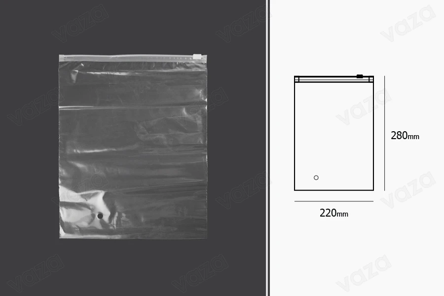 Σακουλάκια με κλείσιμο zip 220x280 mm πλαστικά, διαφανή - 50 τμχ-εικόνα_διαστάσεις