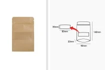Σακουλάκια κραφτ τύπου Doy Pack, με κλείσιμο "zip" και παράθυρο, εσωτερική και εξωτερική διάφανη επένδυση και δυνατότητα σφράγισης με θερμοκόλληση 90x30x140 mm - 100 τμχ