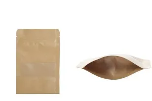 Standbodenbeutel aus Kraftpapier mit Sichtfenster und Druckverschluss, verschließbar 100x30x150mm - 100 Stücke