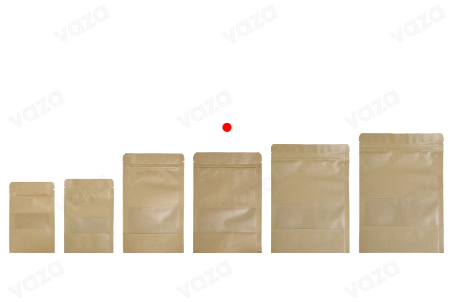 Σακουλάκια κραφτ τύπου Doy Pack 140x40x200 mm, με κλείσιμο "zip" και παράθυρο, εσωτερική και εξωτερική διάφανη επένδυση και δυνατότητα σφράγισης με θερμοκόλληση - 100 τμχ Σακουλάκια κραφτ τύπου Doy Pack 140x40x200 mm, με κλείσιμο "zip" και παράθυρο, εσωτερική και εξωτερική διάφανη επένδυση και δυνατότητα σφράγισης με θερμοκόλληση - 100 τμχ-εικόνα_σύνθεση
