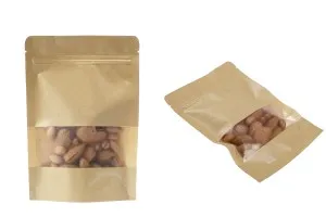 Σακουλάκια κραφτ τύπου Doy Pack, με κλείσιμο "zip" και παράθυρο, εσωτερική και εξωτερική διάφανη επένδυση και δυνατότητα σφράγισης με θερμοκόλληση 140x40x200 mm - 100 τμχ-6