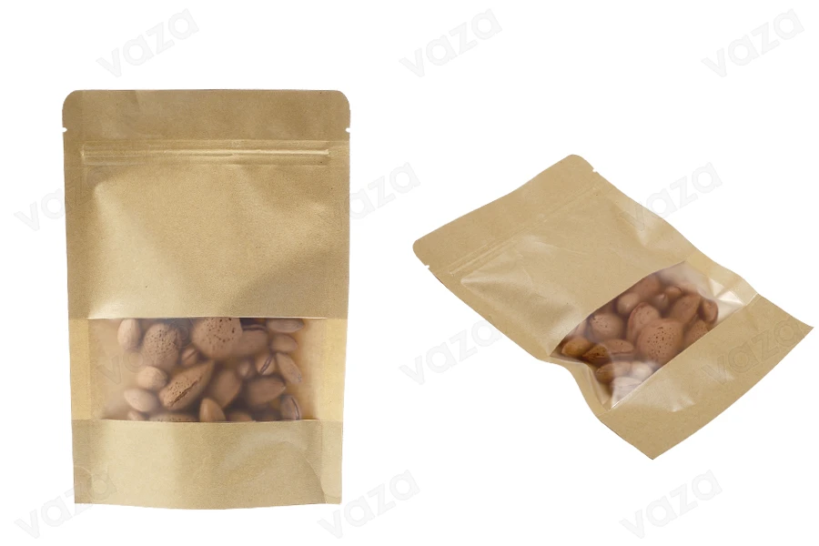 Σακουλάκια κραφτ τύπου Doy Pack 140x40x200 mm, με κλείσιμο "zip" και παράθυρο, εσωτερική και εξωτερική διάφανη επένδυση και δυνατότητα σφράγισης με θερμοκόλληση - 100 τμχ Σακουλάκια κραφτ τύπου Doy Pack 140x40x200 mm, με κλείσιμο "zip" και παράθυρο, εσωτερική και εξωτερική διάφανη επένδυση και δυνατότητα σφράγισης με θερμοκόλληση - 100 τμχ-εικόνα_σύνθεση