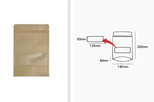 Σακουλάκια κραφτ τύπου Doy Pack, με κλείσιμο "zip" και παράθυρο, εσωτερική και εξωτερική διάφανη επένδυση και δυνατότητα σφράγισης με θερμοκόλληση 140x40x200 mm - 100 τμχ-3