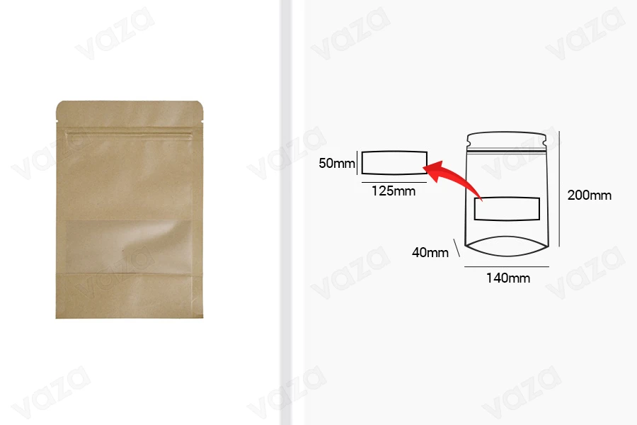 Σακουλάκια κραφτ τύπου Doy Pack 140x40x200 mm, με κλείσιμο "zip" και παράθυρο, εσωτερική και εξωτερική διάφανη επένδυση και δυνατότητα σφράγισης με θερμοκόλληση - 100 τμχ Σακουλάκια κραφτ τύπου Doy Pack 140x40x200 mm, με κλείσιμο "zip" και παράθυρο, εσωτερική και εξωτερική διάφανη επένδυση και δυνατότητα σφράγισης με θερμοκόλληση - 100 τμχ-εικόνα_σύνθεση