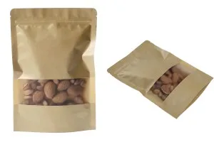 Σακουλάκια κραφτ τύπου Doy Pack, με κλείσιμο "zip" και παράθυρο, εσωτερική και εξωτερική διάφανη επένδυση και δυνατότητα σφράγισης με θερμοκόλληση 170x40x240 mm - 100 τμχ-5