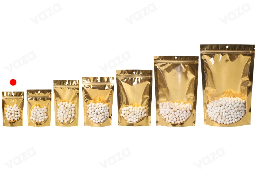 Σακουλάκια τύπου Doy Pack 90x30x140 mm αλουμινίου με χρυσή πίσω πλευρά, διάφανο μπροστά με κλείσιμο "zip" και δυνατότητα σφράγισης με θερμοκόλληση - 100 τμχ Σακουλάκια τύπου Doy Pack 90x30x140 mm αλουμινίου με χρυσή πίσω πλευρά, διάφανο μπροστά με κλείσιμο "zip" και δυνατότητα σφράγισης με θερμοκόλληση - 100 τμχ-εικόνα_σύνθεση