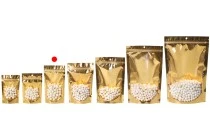 Σακουλάκια τύπου Doy Pack 100x30x180 mm αλουμινίου με χρυσή πίσω πλευρά, διάφανο μπροστά με κλείσιμο "zip" και δυνατότητα σφράγισης με θερμοκόλληση - 100 τμχ