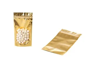 Σακουλάκια τύπου Doy Pack 100x30x180 mm αλουμινίου με χρυσή πίσω πλευρά, διάφανο μπροστά με κλείσιμο "zip" και δυνατότητα σφράγισης με θερμοκόλληση - 100 τμχ-5