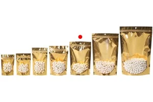 Σακουλάκια τύπου Doy Pack 150x40x230 mm αλουμινίου με χρυσή πίσω πλευρά, διάφανο μπροστά με κλείσιμο "zip" και δυνατότητα σφράγισης με θερμοκόλληση - 100 τμχ-3