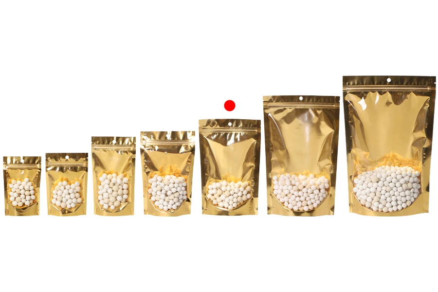 Σακουλάκια τύπου Doy Pack 150x40x230 mm αλουμινίου με χρυσή πίσω πλευρά, διάφανο μπροστά με κλείσιμο "zip" και δυνατότητα σφράγισης με θερμοκόλληση - 100 τμχ Σακουλάκια τύπου Doy Pack 150x40x230 mm αλουμινίου με χρυσή πίσω πλευρά, διάφανο μπροστά με κλείσιμο "zip" και δυνατότητα σφράγισης με θερμοκόλληση - 100 τμχ