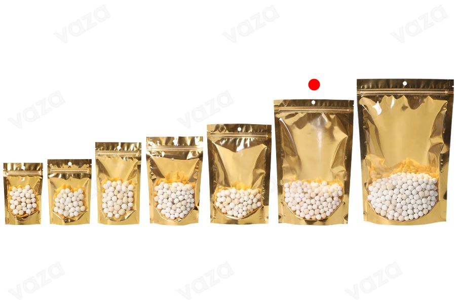 Σακουλάκια τύπου Doy Pack 180x50x280 mm αλουμινίου με χρυσή πίσω πλευρά, διάφανο μπροστά με κλείσιμο "zip" και δυνατότητα σφράγισης με θερμοκόλληση - 100 τμχ Σακουλάκια τύπου Doy Pack 180x50x280 mm αλουμινίου με χρυσή πίσω πλευρά, διάφανο μπροστά με κλείσιμο "zip" και δυνατότητα σφράγισης με θερμοκόλληση - 100 τμχ-εικόνα_σύνθεση