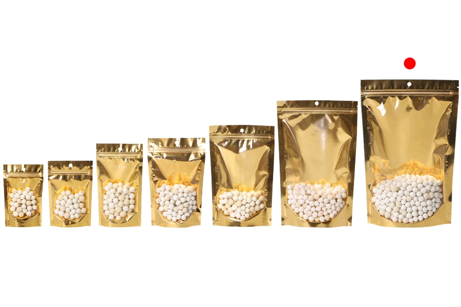 Σακουλάκια τύπου Doy Pack 200x50x300 mm αλουμινίου με χρυσή πίσω πλευρά, διάφανο μπροστά με κλείσιμο "zip" και δυνατότητα σφράγισης με θερμοκόλληση - 100 τμχ Σακουλάκια τύπου Doy Pack 200x50x300 mm αλουμινίου με χρυσή πίσω πλευρά, διάφανο μπροστά με κλείσιμο "zip" και δυνατότητα σφράγισης με θερμοκόλληση - 100 τμχ