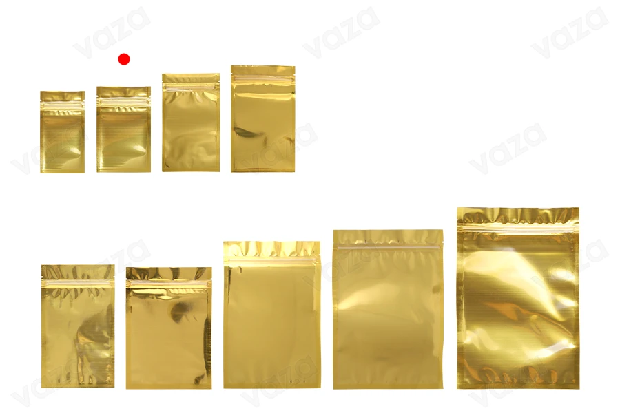 Sacchetti in alluminio con chiusura a zip 85 x 140 mm, lato frontale trasparente e possibilità di termosaldatura - 100 pz-gruppo_immagini