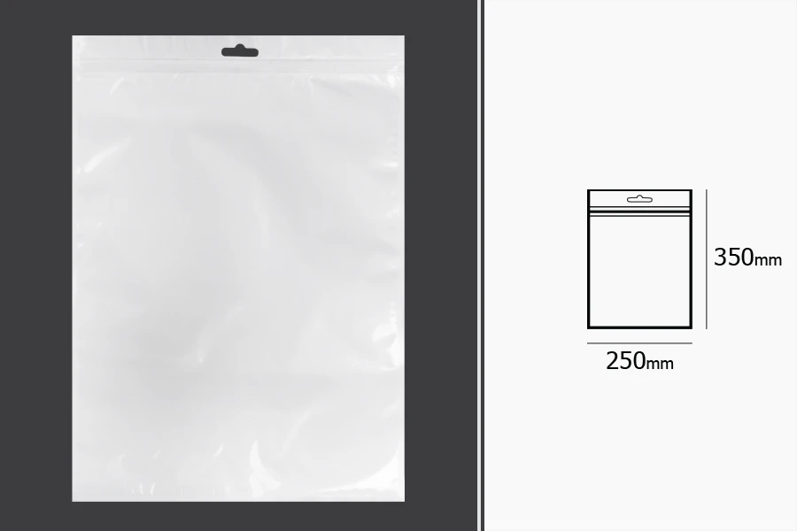 Σακουλάκια πλαστικά με κλείσιμο zip 250x350 mm, λευκή πίσω όψη, διάφανο μπροστά και τρύπα eurohole - 100 τμχ Σακουλάκια πλαστικά με κλείσιμο zip 250x350 mm, λευκή πίσω όψη, διάφανο μπροστά και τρύπα eurohole - 100 τμχ