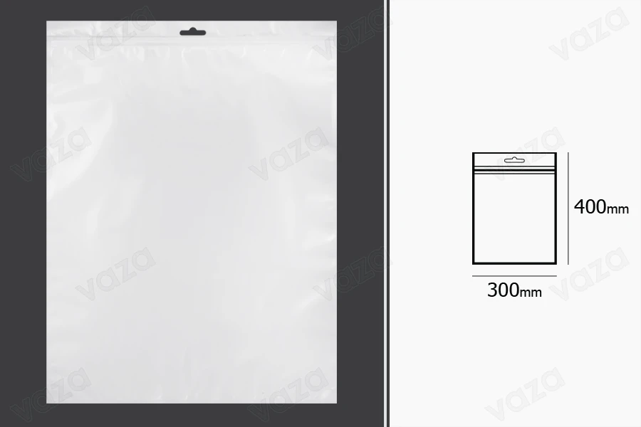 Σακουλάκια πλαστικά με κλείσιμο zip 300x400 mm, λευκή πίσω όψη, διάφανο μπροστά και τρύπα eurohole - 100 τμχ Σακουλάκια πλαστικά με κλείσιμο zip 300x400 mm, λευκή πίσω όψη, διάφανο μπροστά και τρύπα eurohole - 100 τμχ-εικόνα_διαστάσεις