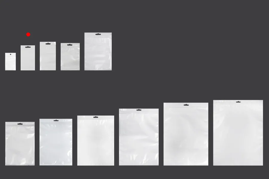Σακουλάκια πλαστικά με κλείσιμο zip 80x138 mm, λευκή πίσω όψη, διάφανο μπροστά και τρύπα eurohole - 100 τμχ