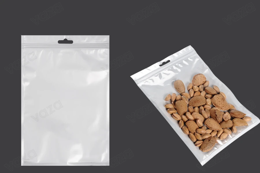 Σακουλάκια πλαστικά με κλείσιμο zip 160x240 mm, λευκή πίσω όψη, διάφανο μπροστά και τρύπα eurohole - 100 τμχ-εικόνα_προϊοντική
