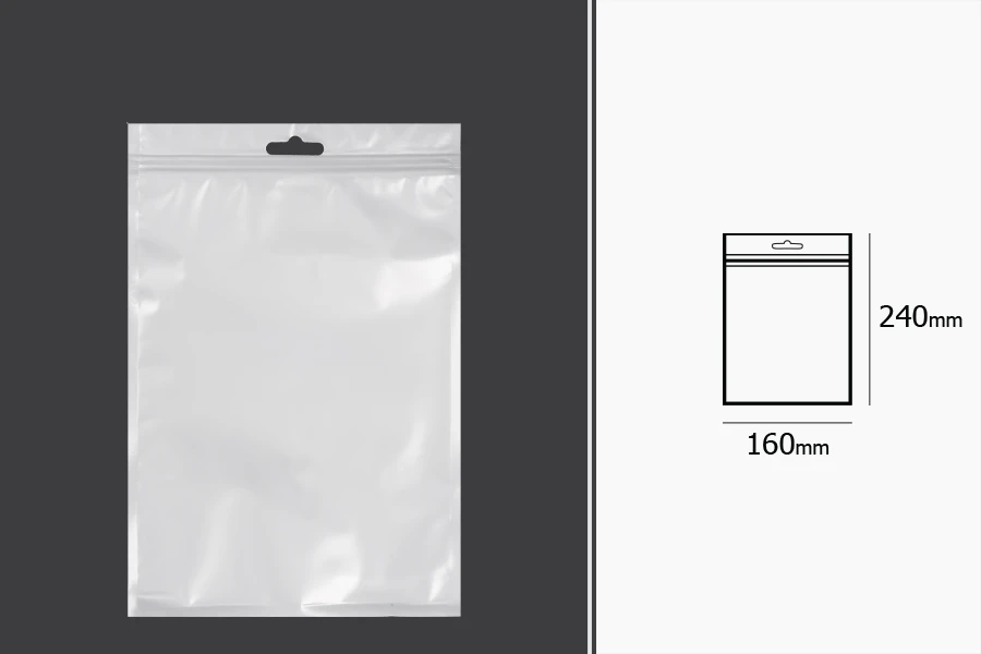 Σακουλάκια πλαστικά με κλείσιμο zip 160x240 mm, λευκή πίσω όψη, διάφανο μπροστά και τρύπα eurohole - 100 τμχ