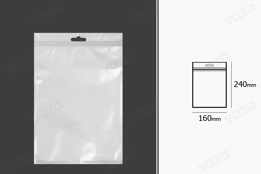 Σακουλάκια πλαστικά με κλείσιμο zip 160x240 mm, λευκή πίσω όψη, διάφανο μπροστά και τρύπα eurohole - 100 τμχ-εικόνα_διαστάσεις
