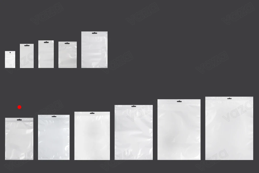 Σακουλάκια πλαστικά με κλείσιμο zip 160x240 mm, λευκή πίσω όψη, διάφανο μπροστά και τρύπα eurohole - 100 τμχ-εικόνα_σύνθεση
