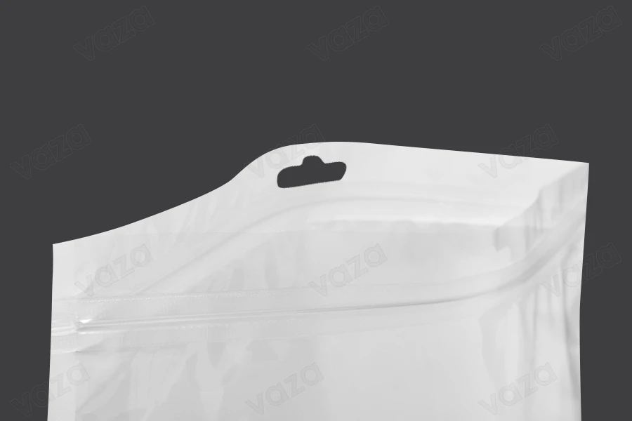 Σακουλάκια πλαστικά με κλείσιμο zip 220x300 mm, λευκή πίσω όψη, διάφανο μπροστά και τρύπα eurohole - 100 τμχ-εικόνα_σύνθεση
