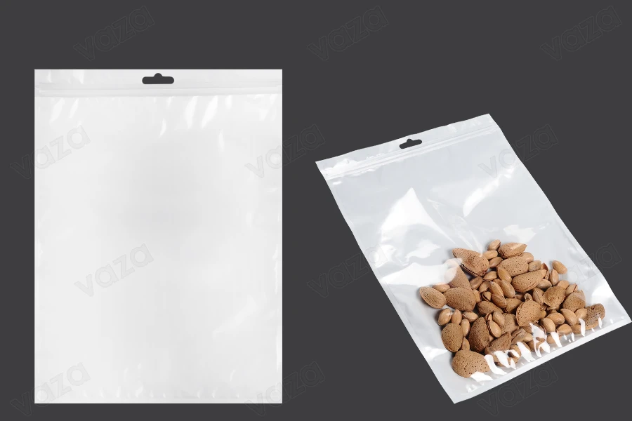 Σακουλάκια πλαστικά με κλείσιμο zip 220x300 mm, λευκή πίσω όψη, διάφανο μπροστά και τρύπα eurohole - 100 τμχ-εικόνα_προϊοντική