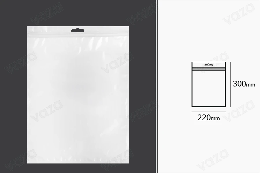 Σακουλάκια πλαστικά με κλείσιμο zip 220x300 mm, λευκή πίσω όψη, διάφανο μπροστά και τρύπα eurohole - 100 τμχ-εικόνα_διαστάσεις