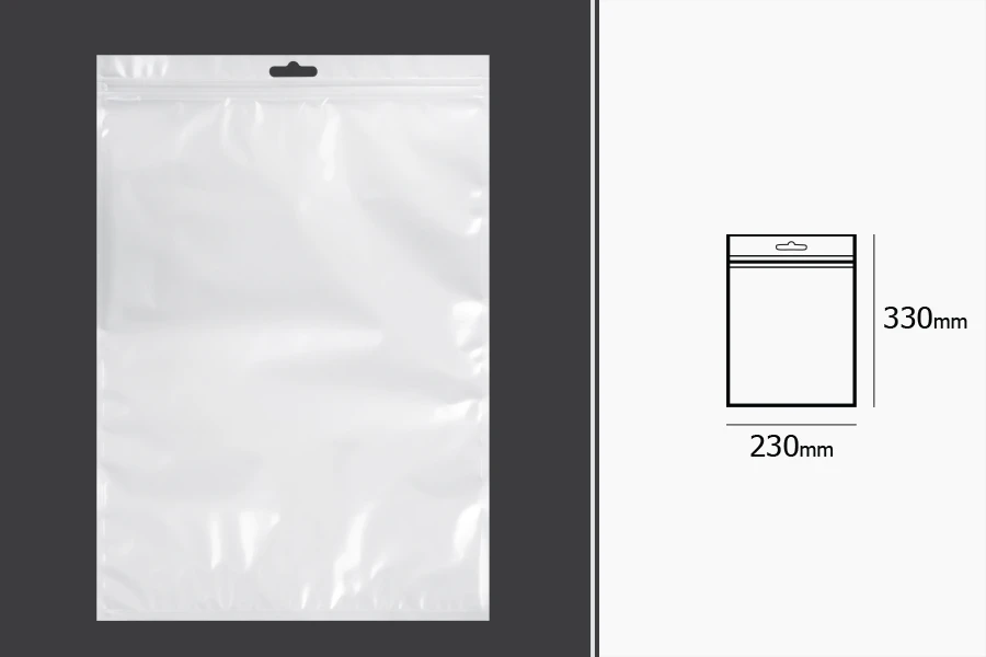 Σακουλάκια πλαστικά με κλείσιμο zip 230x330 mm, λευκή πίσω όψη, διάφανο μπροστά και τρύπα eurohole - 100 τμχ