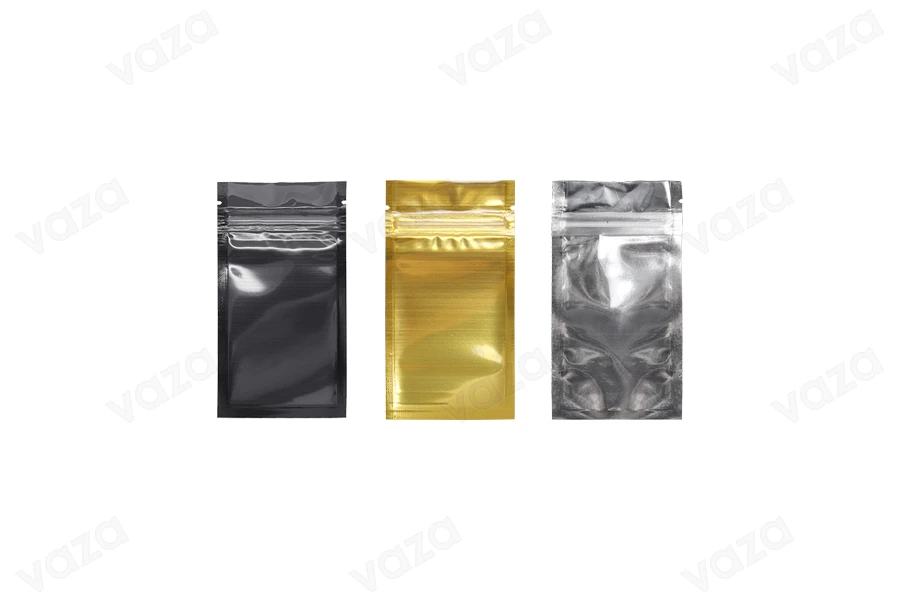 Σακουλάκια αλουμινίου με κλείσιμο "zip" 70x130 mm, διάφανη μπροστά πλευρά και δυνατότητα σφράγισης με θερμοκόλληση - 100 τμχ-εικόνα_προϊοντική