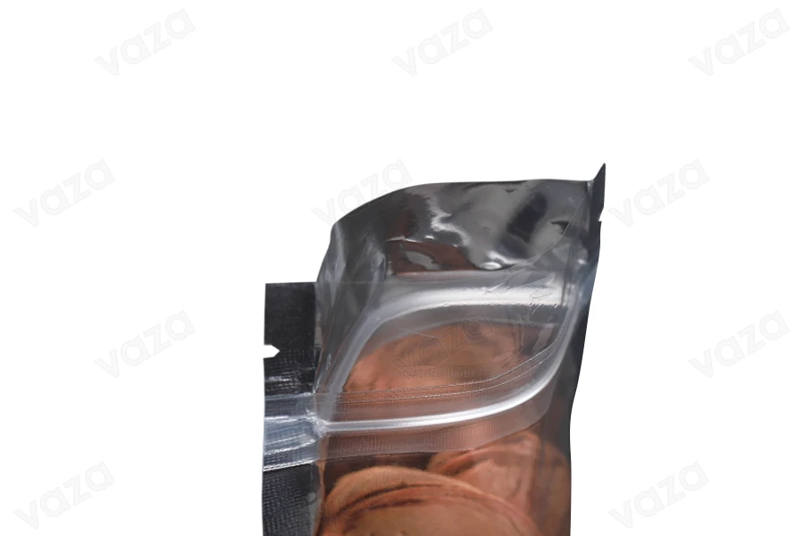 Sacchetti tipo Doy Pack 100x30x150 mm retro in alluminio, fronte trasparente con chiusura a zip e capacità di saldatura con termosaldatura - 100 pz Sacchetti tipo Doy Pack 100x30x150 mm retro in alluminio, fronte trasparente con chiusura a zip e capacità di saldatura con termosaldatura - 100 pz-gruppo_immagini
